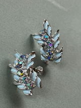 Vintage Line of Aurora Borealis Rhinestones w Light Blue Enamel Side Ribbons - £10.46 GBP