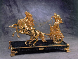 Soher Large Figure Bronze Gold Roman Carriage Base marble Gold French New - $11,100.00