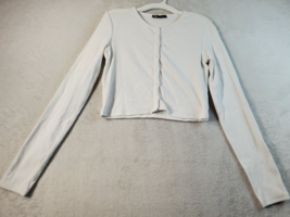 Zara Cropped Top Womens Medium White Long Casual Sleeves Round Neck Button Front - £11.79 GBP