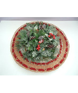 Vintage plastic holly evergreen wicker wreath floral wall hanging holida... - €16,84 EUR