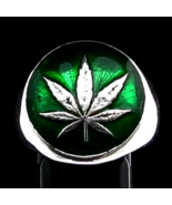 Sterling silver ring Ganja Sativa Marijuana leaf Weed symbol with Green ... - £74.75 GBP