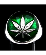 Sterling silver ring Ganja Sativa Marijuana leaf Weed symbol with Green ... - $129.36 CAD