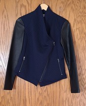 BB DAKOTA Navy and Black Asymmetrical Faux Leather Jacket Women&#39;s Size XS - £18.11 GBP