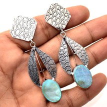 Blue Mother Of Pearl Gemstone Handmade Fashion Earrings Jewelry 2.80&quot; SA 2792 - £5.47 GBP