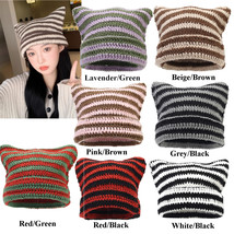 Hatzzi - Women&#39;s Striped Cat Ear Knitted Beanie - £10.97 GBP