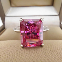 5 Carat Certified Vivid Pink Moissanite Ring Radiant Cut 925 Silver GRA Cert NEW - £305.61 GBP