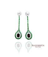 Platinum 950 Dangling Natural Ruby Emerald and Diamond Earring - $12,246.30