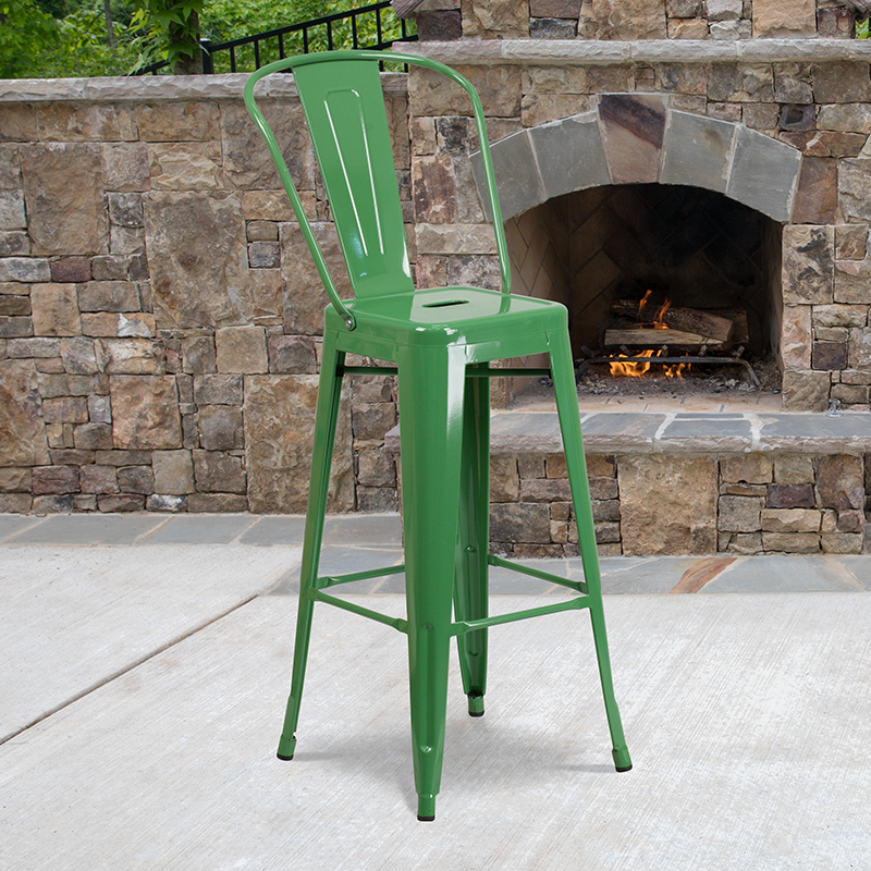 30" Green Metal Outdoor Stool CH-31320-30GB-GN-GG
