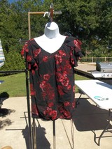 NWOT INC BLACK&amp;RED ROSE PRINT TOP 1X - £15.68 GBP