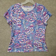J Jill Shirt Womens Large Blue Multi Short Sleeve Fitted Tee Pima Cotton - £15.72 GBP