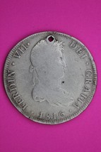1816 Bolivia Spanish 8 Reales King Ferdin VII Silver Coin Pendant Holed 09 - $90.44