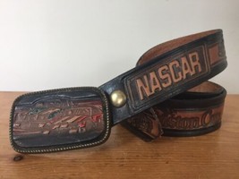 Vtg Nascar Winston Cup Handtooled Belt Buckle Dyed Graphics Leather Fan ... - $125.00