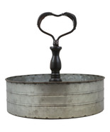 11&quot;W Galvanized Metal Tin Tray with Heart Shaped Handle Rustic Vintage S... - £26.77 GBP
