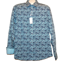 Bugatchi Men&#39;s Teal Floral Cotton Button Up Shirt Size L - £74.49 GBP