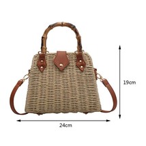 Summer Straw Basket Bags for Women 2023 Bamboo Handle Rattan Bag Handbags Beach  - £51.23 GBP