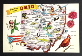 Greetings from Ohio OH Large Letter State Map Bird Tichnor UNP Postcard c1960s - £4.72 GBP