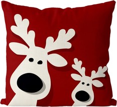 Elk Deer Winter Throw Pillows Living Room Red Decorative Pillowcase Cushion Case - £24.07 GBP