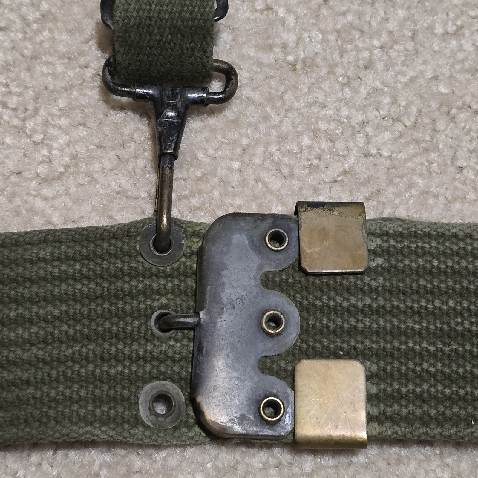 VTG USMC M1956 Horizontal Weave LBE OD Web Belt Size L Suspenders Brass Buckle Item image 13