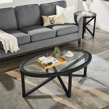 Modern Round Glass Coffee Table: Tempered Top, Solid Wood Base - $160.99