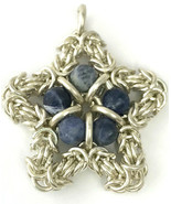 Vintage Silver Starfish or Star Shaped Chain Link Pendant, Blue Stones - $9.49