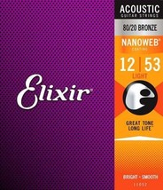 Elixir Nanoweb Acoustic 80/20 Bronze, Light 12-53-DS - $17.99
