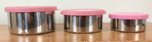 Set Lot 3 Pottery Barn Kids Pink Silver Metal Nesting Food Storage Containers - £799.35 GBP