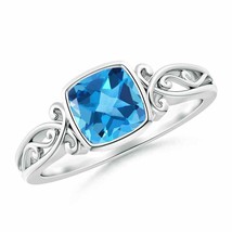 ANGARA Vintage Style Cushion Swiss Blue Topaz Solitaire Ring in 14K Gold - £526.08 GBP