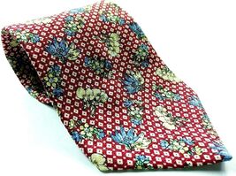 Floral White Blue Flower Red White Squares Novelty 100% Silk Tie - $10.40