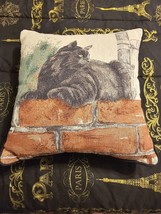 Black Cat Laying on a Brick Wall Tapestry Pillow 16&quot; x 16&quot; - $14.85