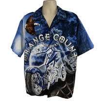 Orange County Choppers Motorcycle Blue All Over Graphic Print Button Up ... - $49.49