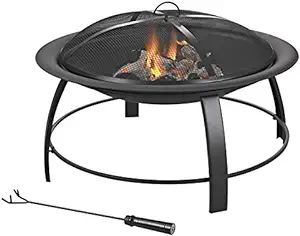 Steel Fire Pit Round (30&quot;) - Includes Safety Screen, Grate And Fire Poke... - £188.22 GBP