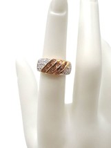 Dual Gold Silver Toned Clear Peach Rhinestone Band Ring Size 5.5 - £13.76 GBP