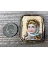 ANTIQUE HANDPAINTED ON PORCELAIN MINIATURE CAMEO BROOCH OF YOUNG GIRL  - £78.22 GBP