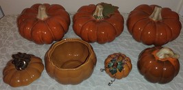 Lidded Dish &amp; Other Pumpkin 6pc Lot Ceramic Fall/Autumn Thanksgiving Tab... - $34.99