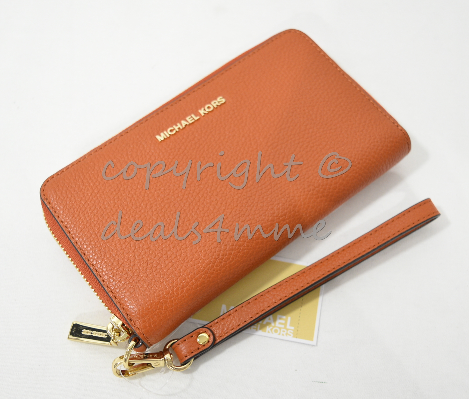 NWT Michael Kors Mercer Large Leather Smartphone Wristlet /Wallet in Orange - £79.39 GBP
