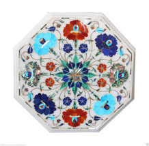 12&quot; White Marble Coffee Table Top Turquoise Paua Shell Lapis Floral Art Hakik - $355.00