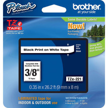 Brother TZe221 9mm 3/8" black on white PTD200 D200 PTH100 PT H100 ptouch TZ tape - £25.88 GBP