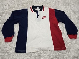 Vintage 80s 90s Nike Youth Boys Button Polo Shirt Size 12 Colorblock Long Sleeve - £11.87 GBP