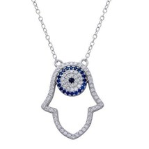 925 Rhodium Plated Hamsa Pendant Necklace with CZ - $28.95