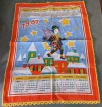 Calendar Tea Towel 1987 Crochet Edge M.J. Maurey Sewing Crafts Kitchen C... - $21.67
