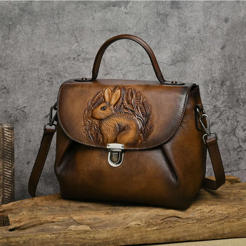  Vintage Handbags For Women  Leather Shoulder Bags 2024 Woman Bag Rabbit Embosse - $105.00