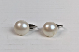 Vintage Silver tone Button Clip On Earrings faux pearl - £7.90 GBP