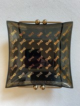 Cera Glass candy trinket dish, square black glass, gold bows brass frame... - £18.31 GBP