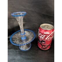 1800 Bohèmien Verre Epergne Centerpiece Gravé Bleu Verre Centerpiece 8 - $571.73