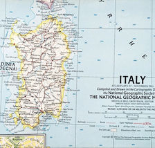 1961 Italy Map National Geographic Europe Sardinia Sicily Vtg 24.5 x 19&quot;... - €17,28 EUR