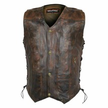 Men&#39;s High Mileage Vintage Brown 10 Pocket Motorcycle Vest by Vance Leather - £92.79 GBP+