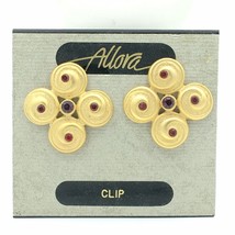 ALLORA rhinestone clip-on earrings - vintage 1980s goldtone red purple s... - £11.99 GBP