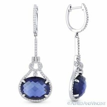 9.72ct Blue Lab-Sapphire &amp; Diamond Halo Drop Dangling Earrings in 14k White Gold - $1,244.49