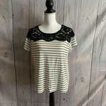 Women’s Umgee Top, Size Medium, Short Sleeve, Striped, Black, White - £22.21 GBP