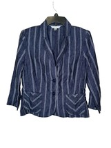 CAbi Womens Jacket Linen Mitered Stripe Nautical Anchor Blazer 3/4 Sleeve Blue 4 - £23.25 GBP